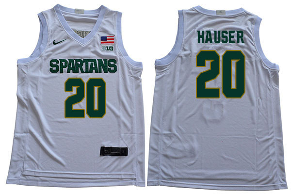 2019-20 Men #20 Joey Hauser Michigan State Spartans College Basketball Jerseys Sale-White